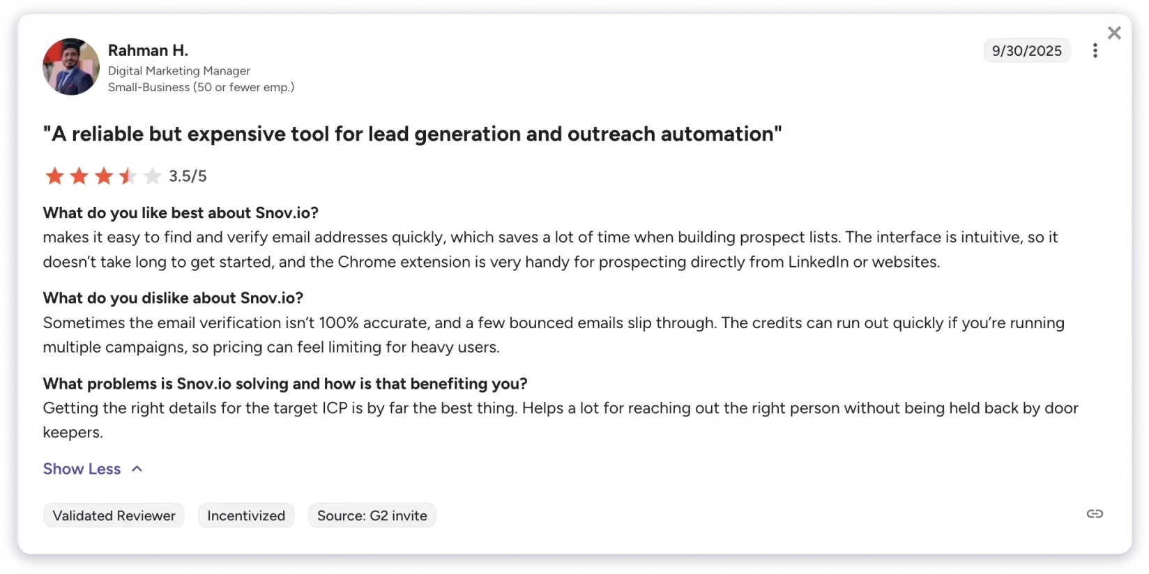 Snov.io User Review On G2