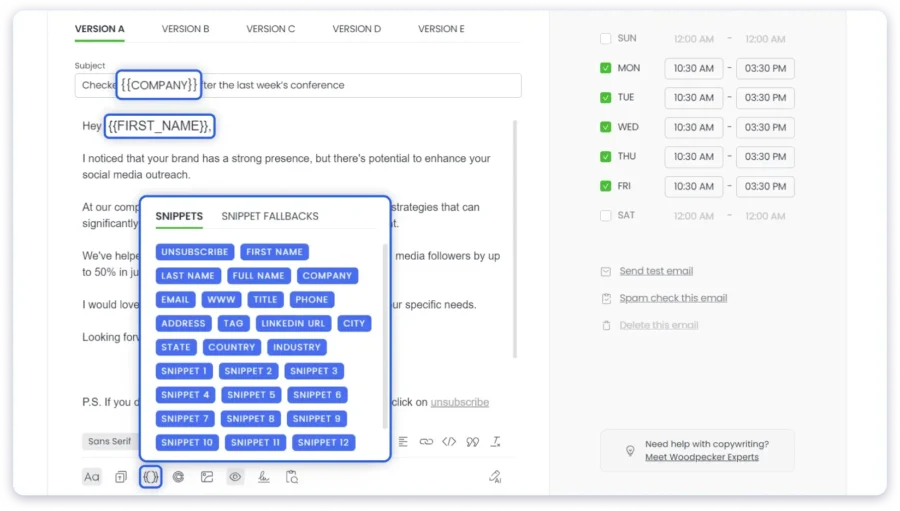 personalize cold email woodpecker