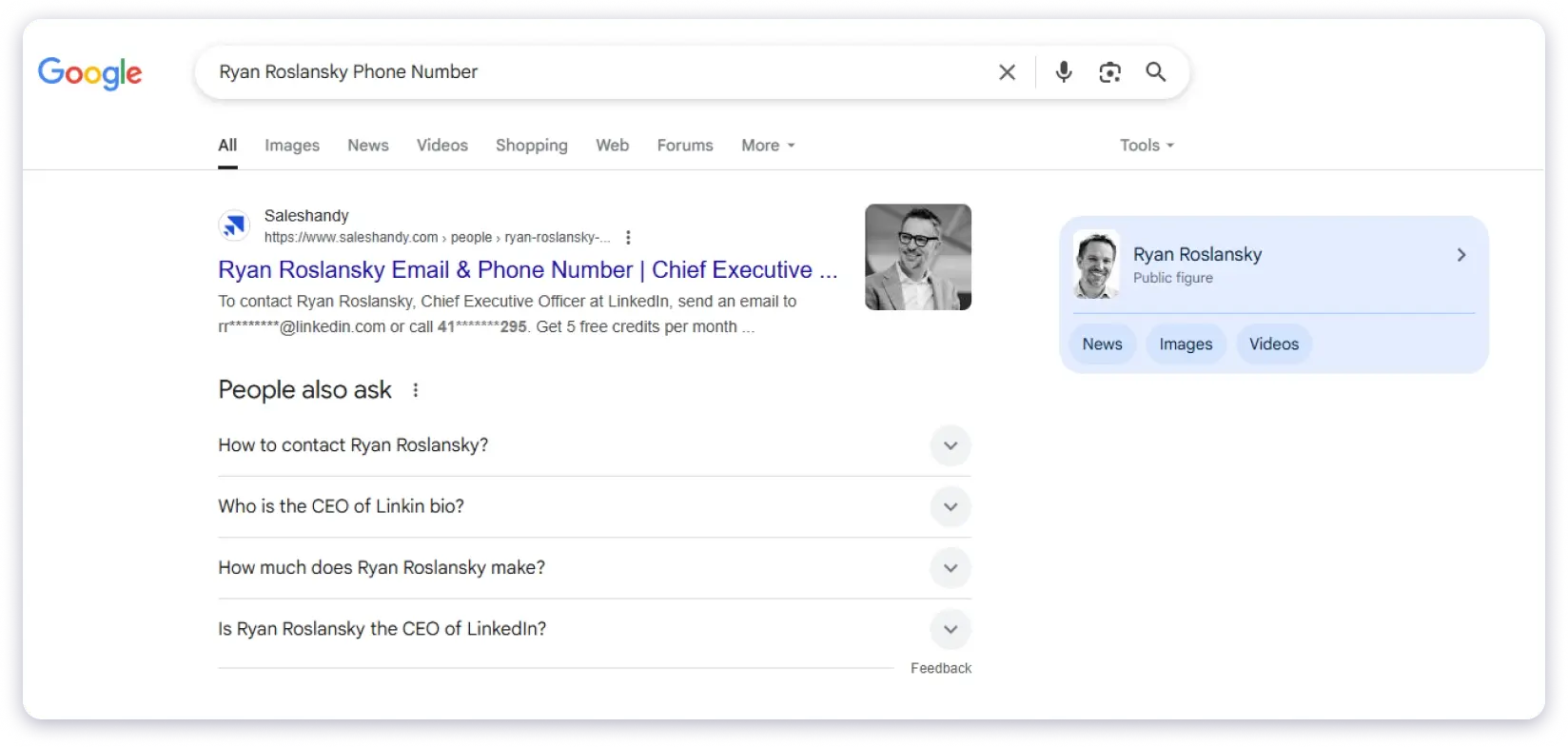 Find phone number from Google search