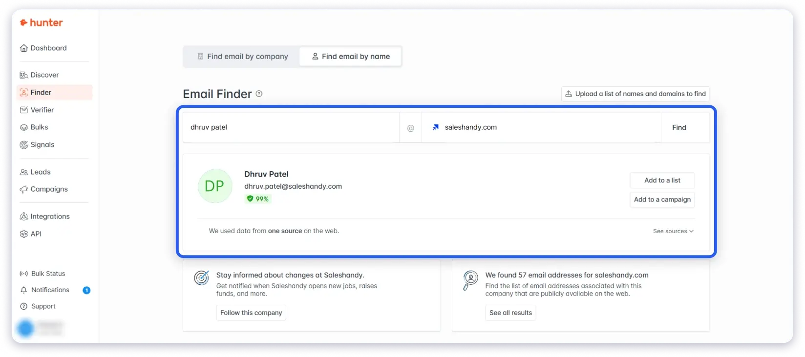 Hunter Email Finder and data enrichment tool