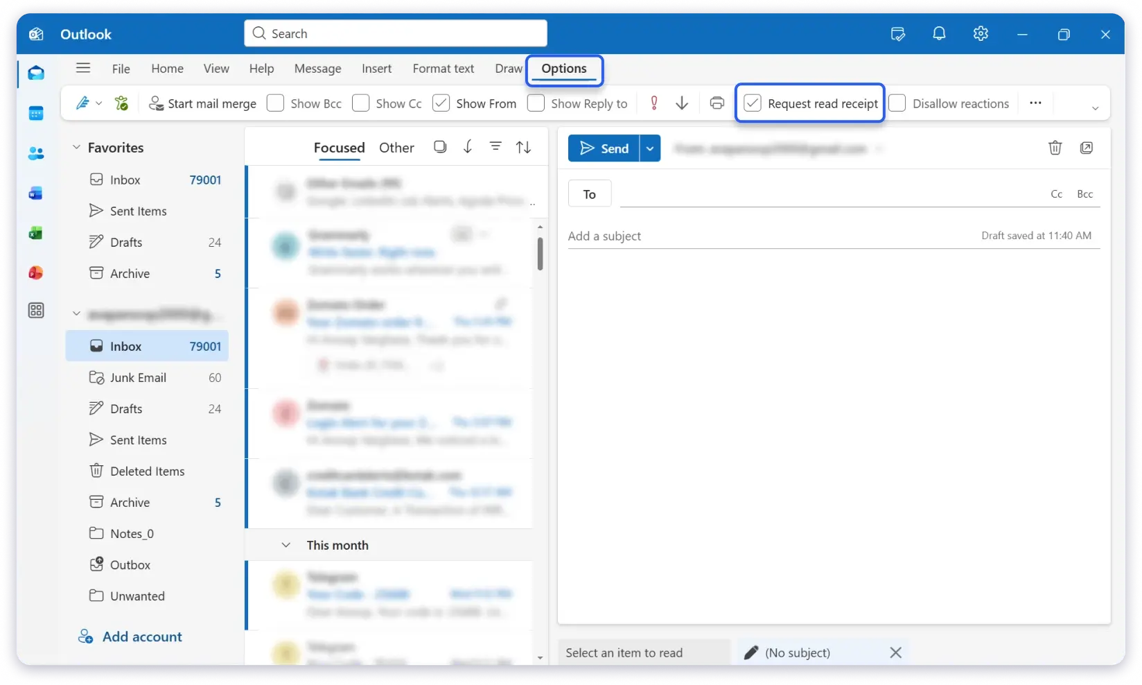 Enable read receipts in Outlook