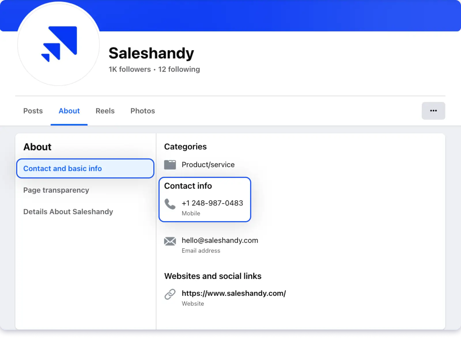 Find Numbers from Company Facebook Page