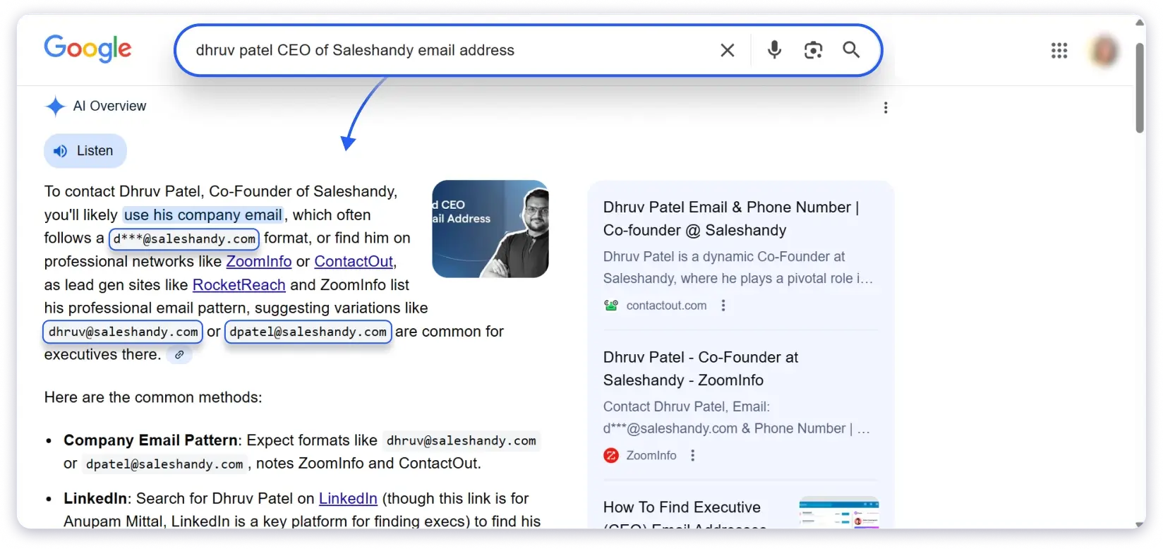 Find email addresses with google search