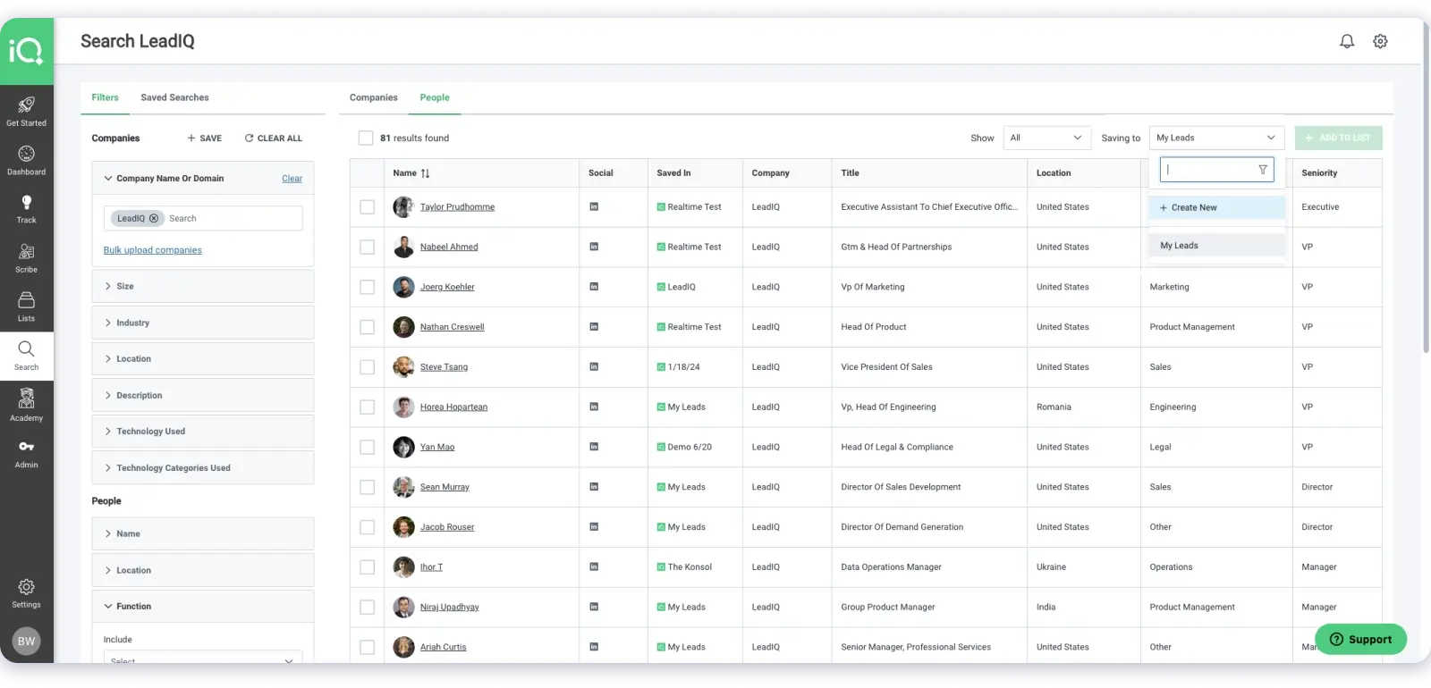 LeadIQ for Building Realtor Email List