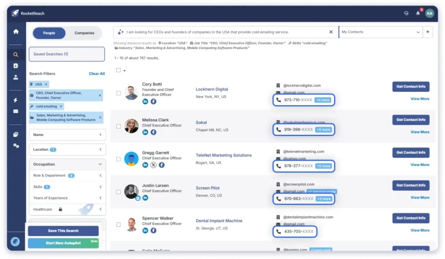 RocketReach for Building Phone Number List