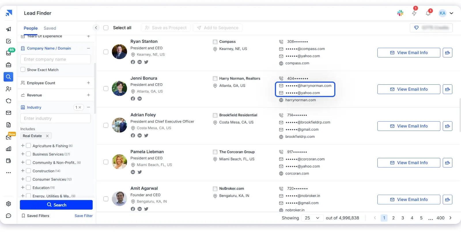Saleshandy Lead Finder for Realtor Email list