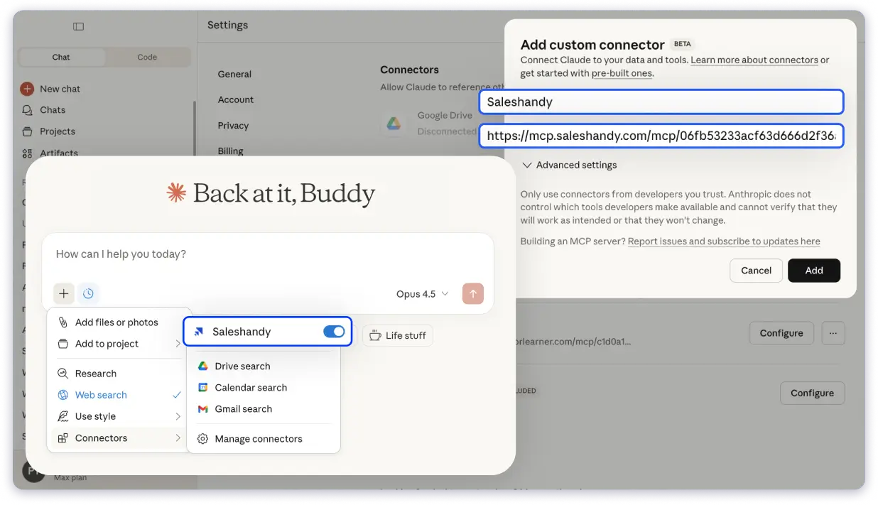 Saleshandy MCP in Claude