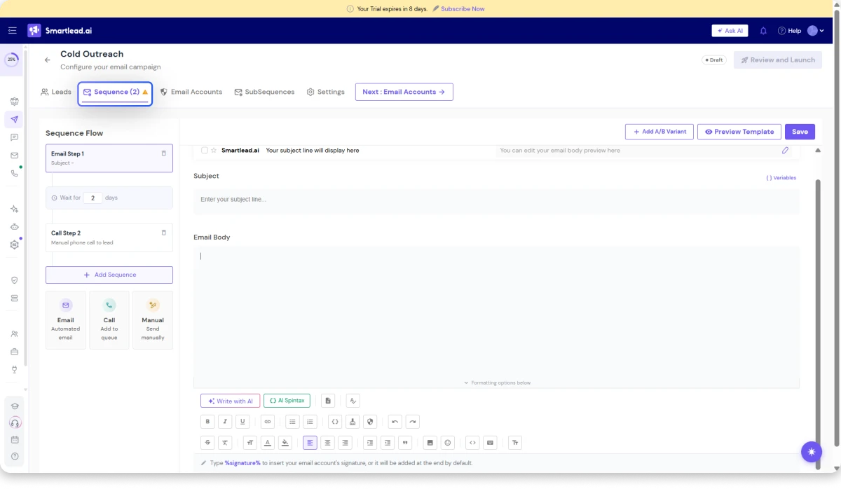 Smartlead Email Sequences