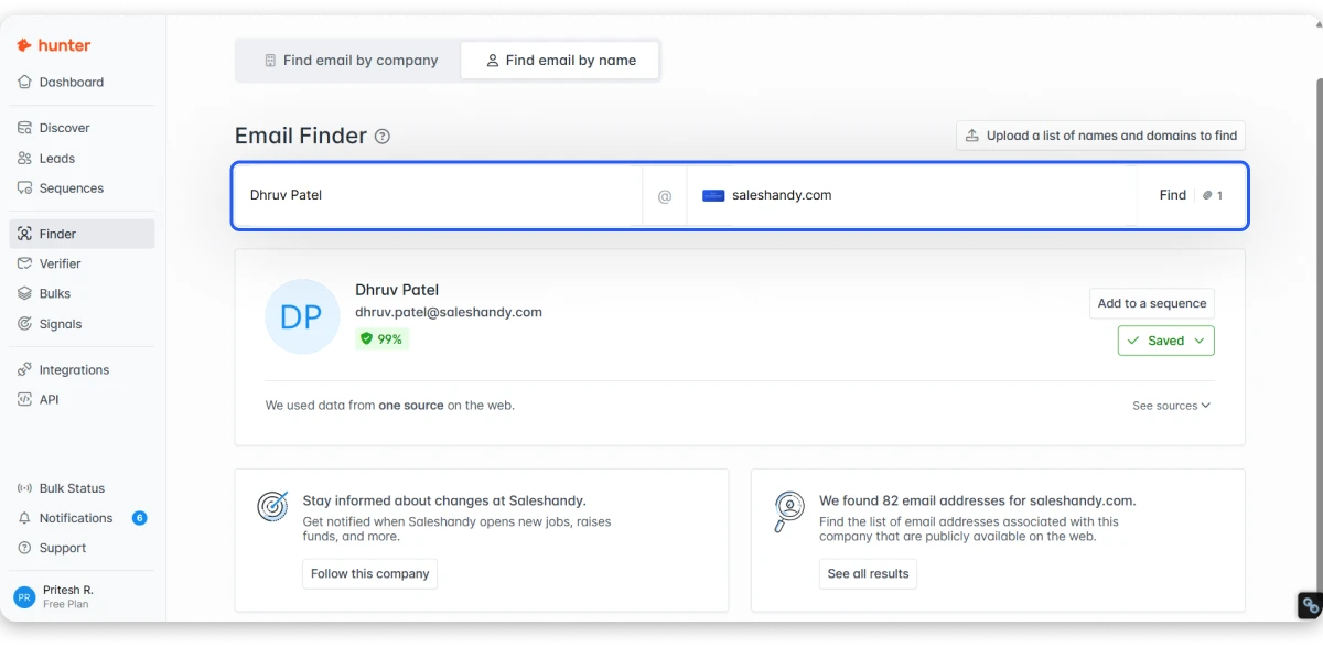 Hunter email finder tool 