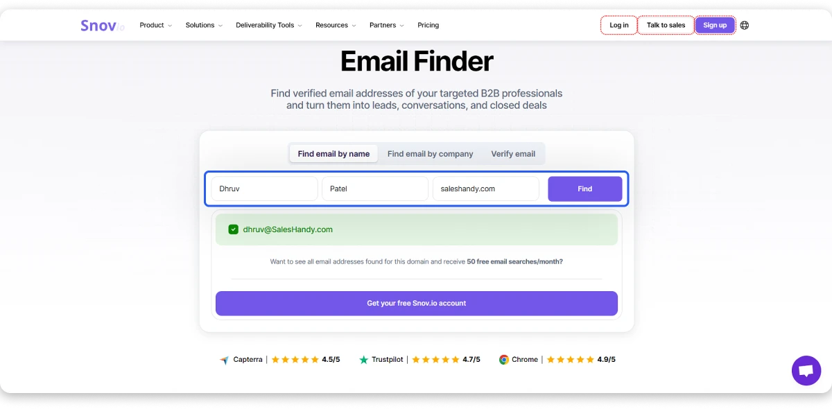 Snov.io email finding platform