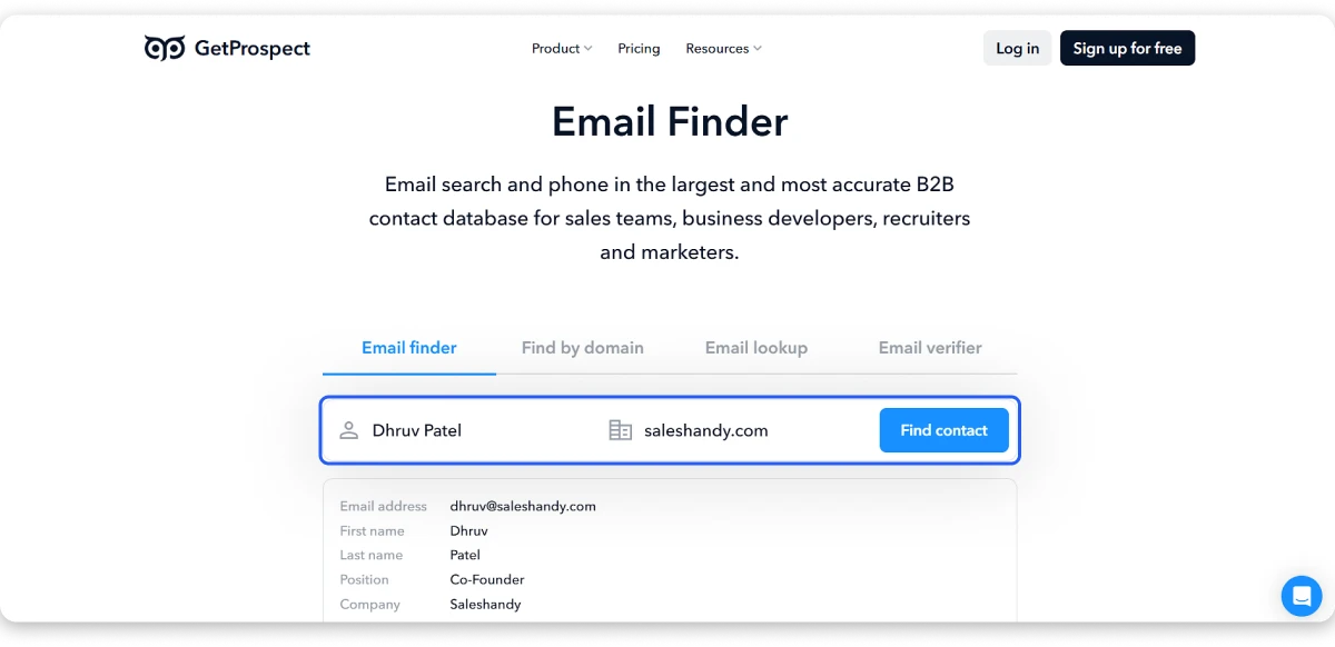Getprospect email finding tool