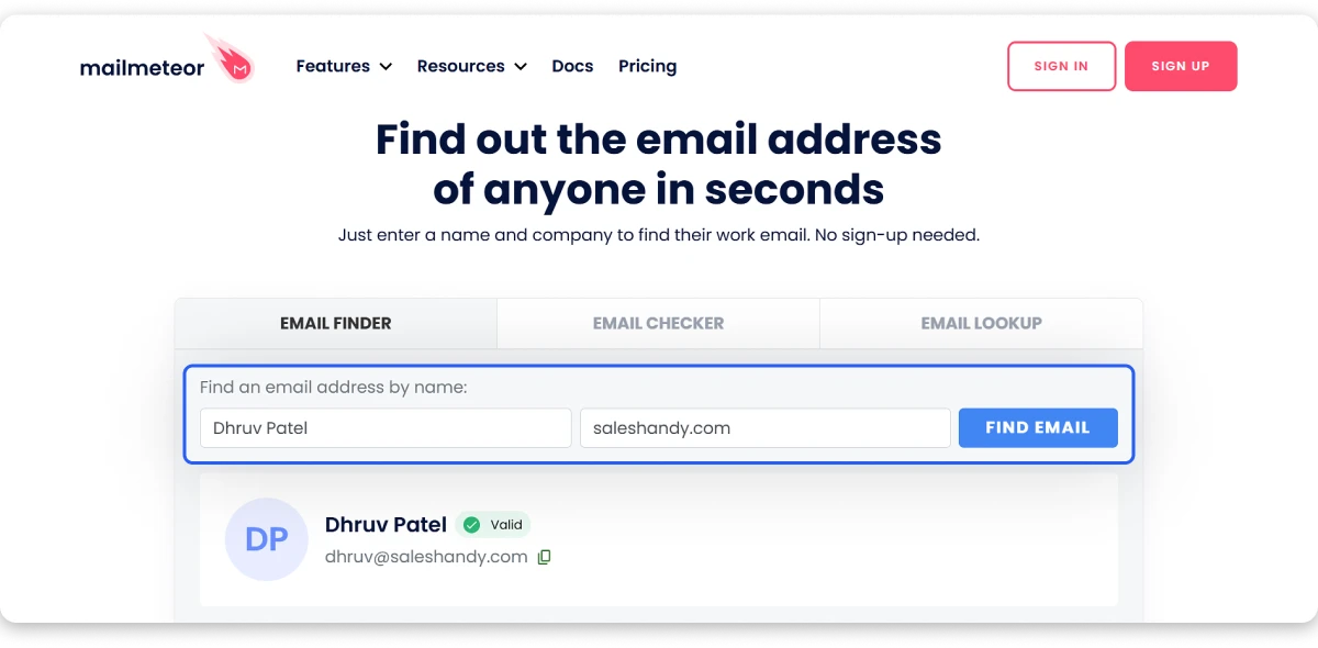 Mailmeteor email finder tool