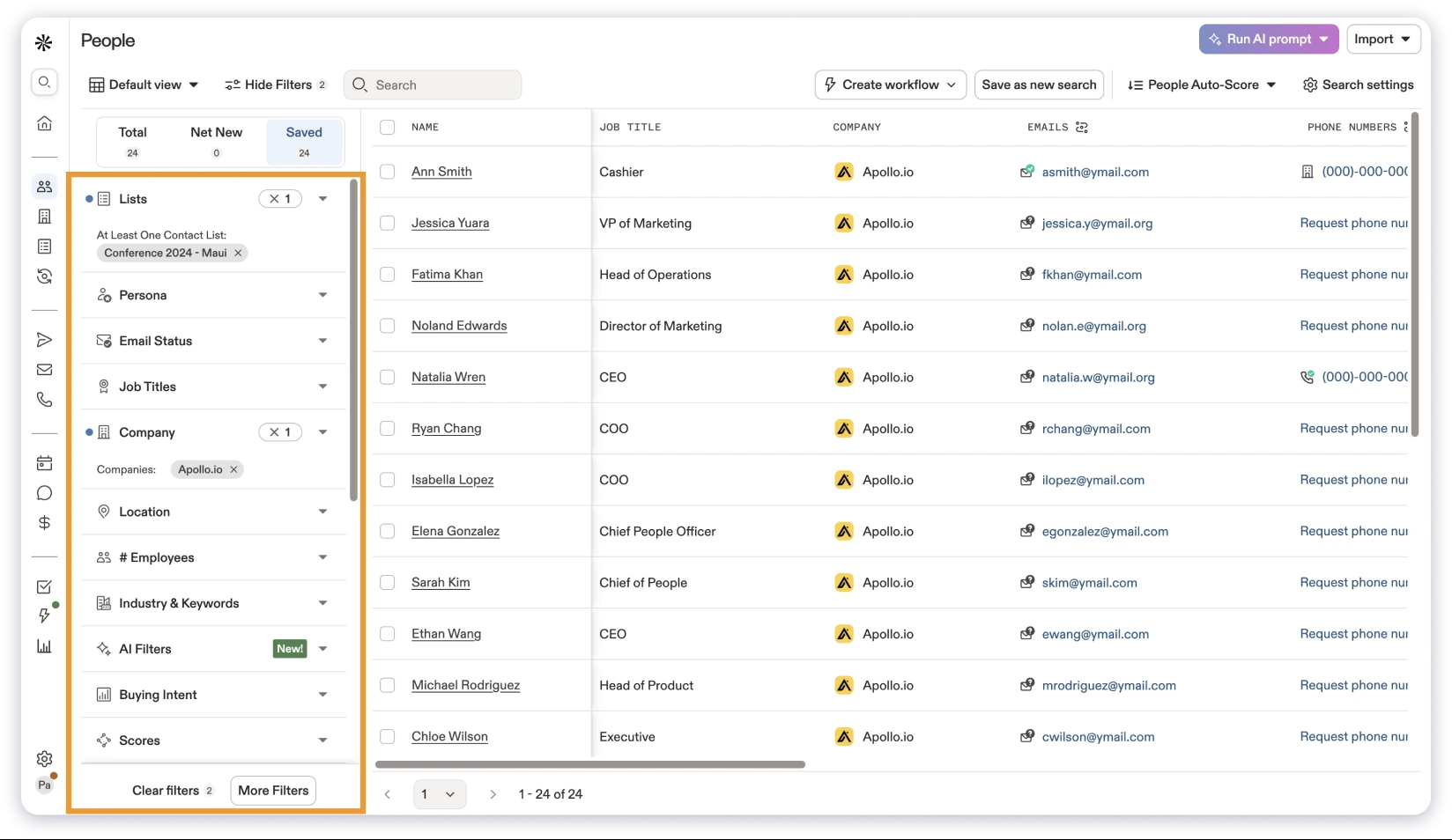 Apollo's lead finder and data enrichment feature