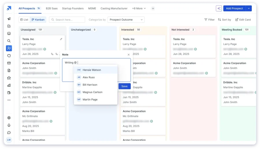 Saleshandy CRM Team Collaboration