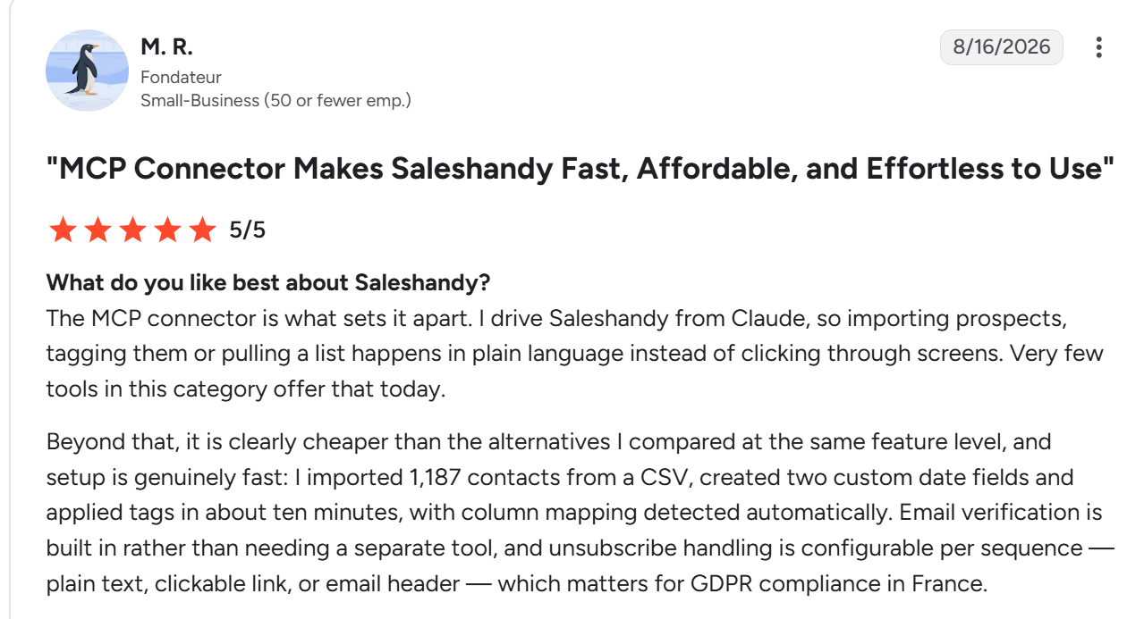 Saleshandy's review for best cold email software