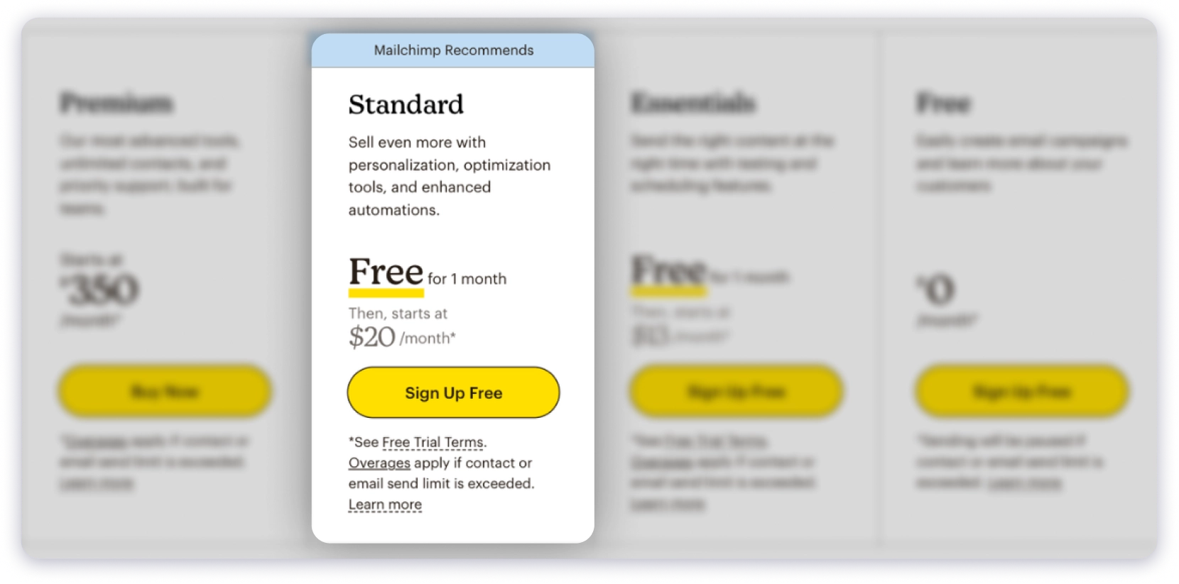 Mailchimp Standard Pricing