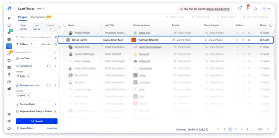 Saleshandy Lead Finder with New Filters and Updated Database