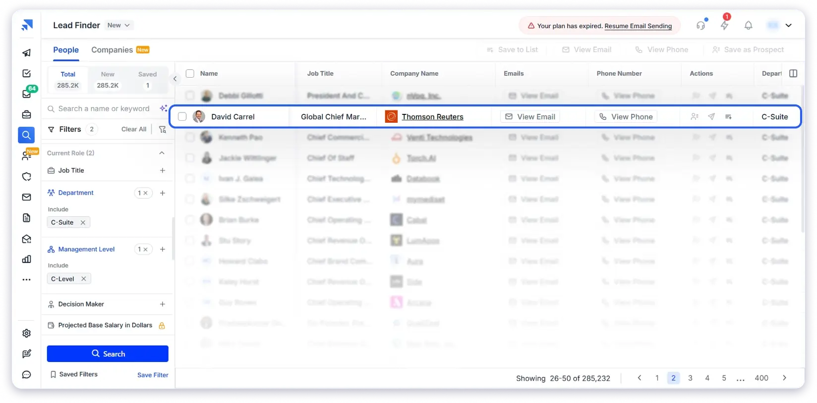 Saleshandy Lead Finder with New Filters and Updated Database