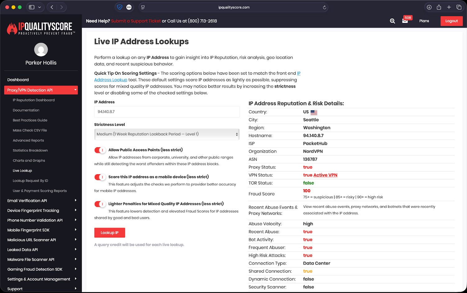 IP Quality Score phone number lookup tool