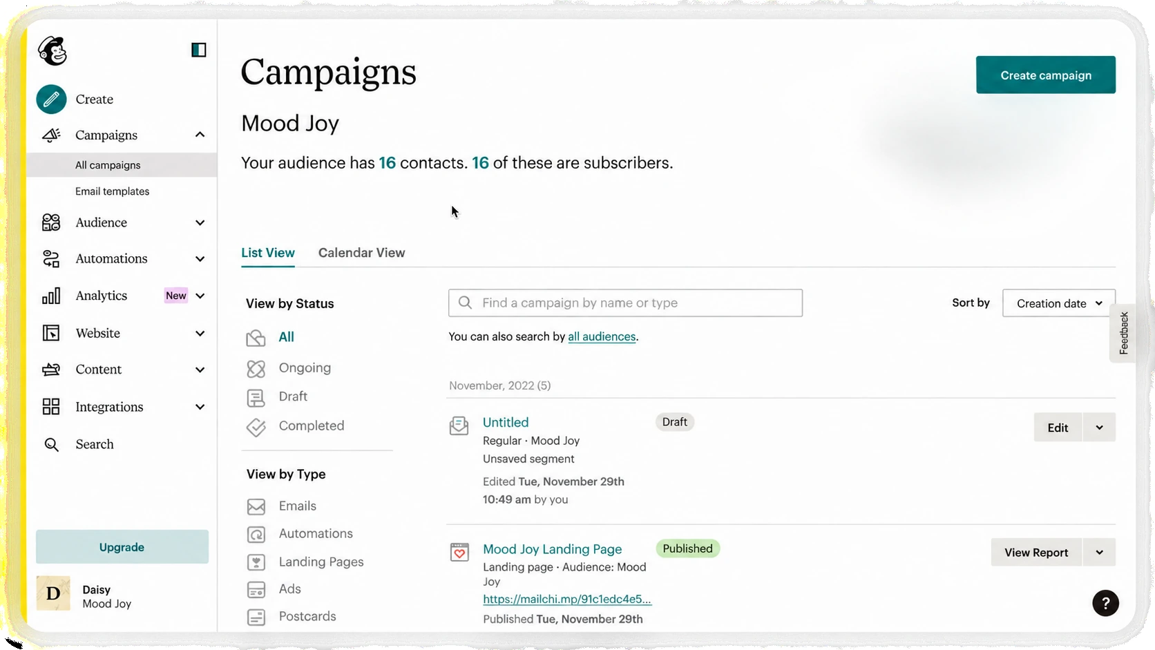 MailChimp Dashboard