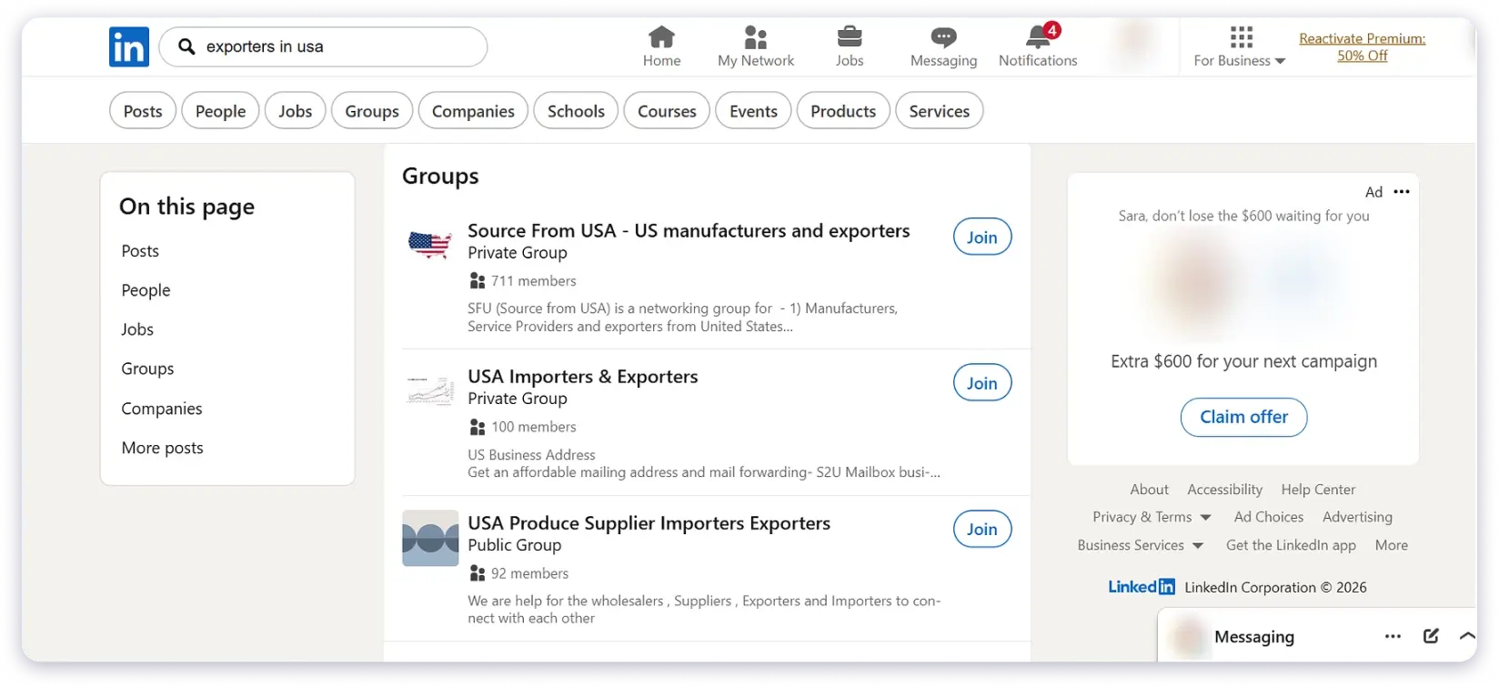 LinkedIn searches for contact information