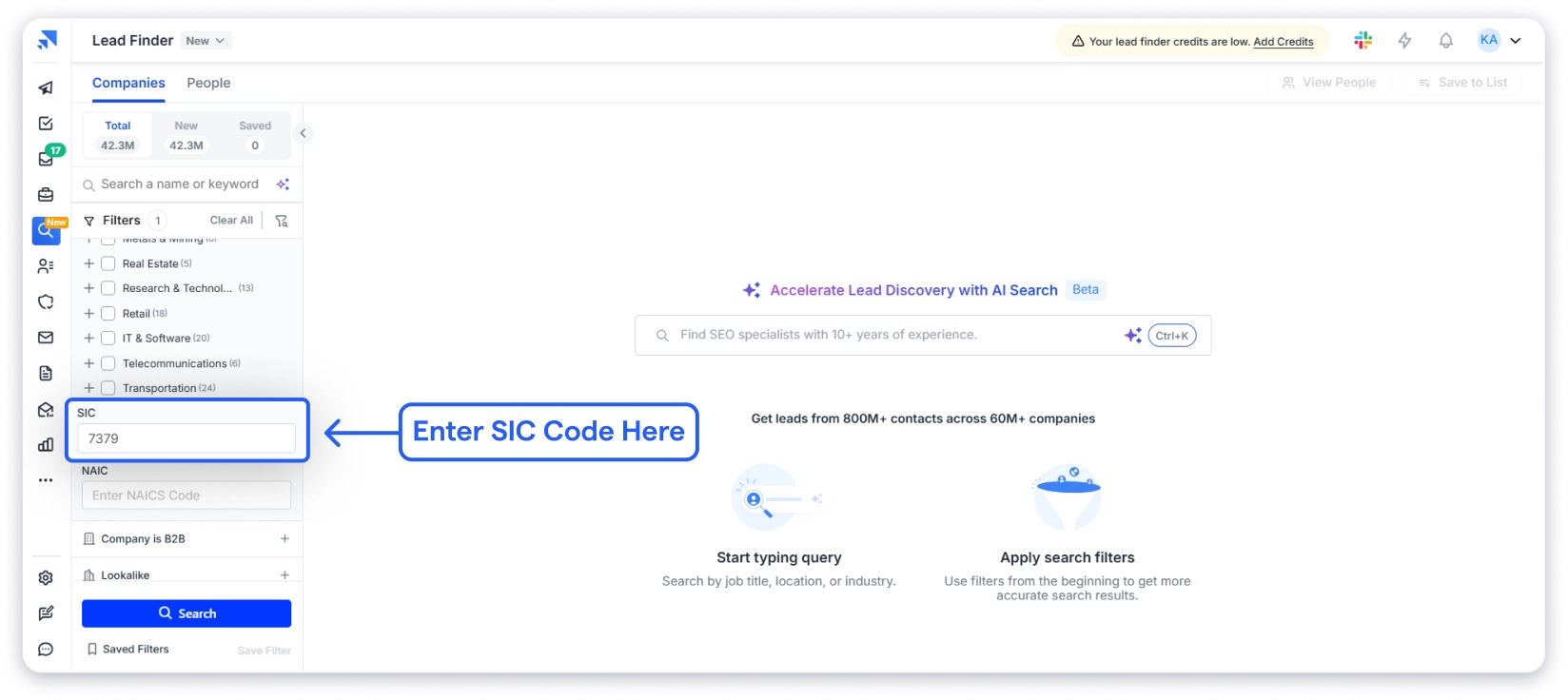 Find email and phone number using sic code step 3