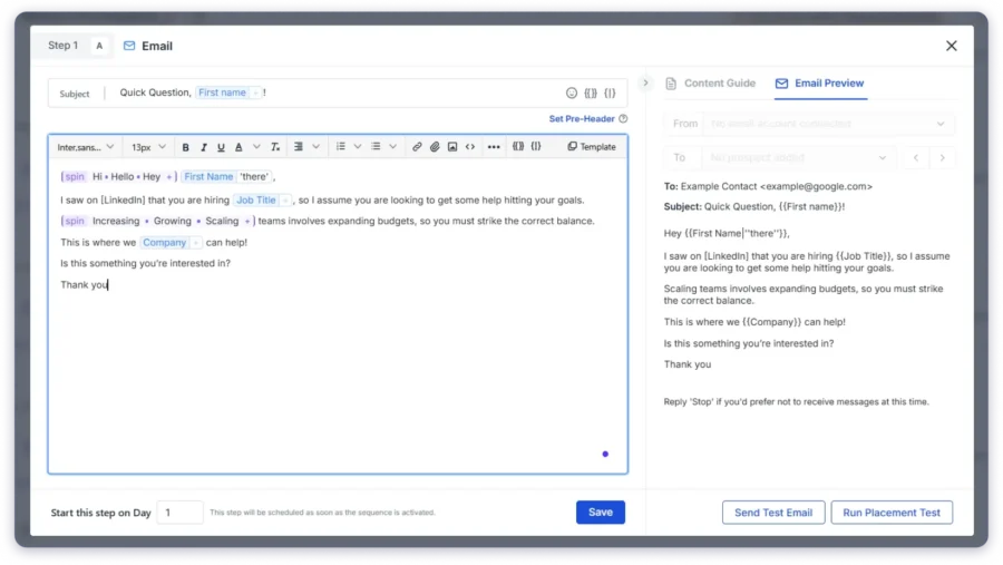 preview email with spintax saleshandy