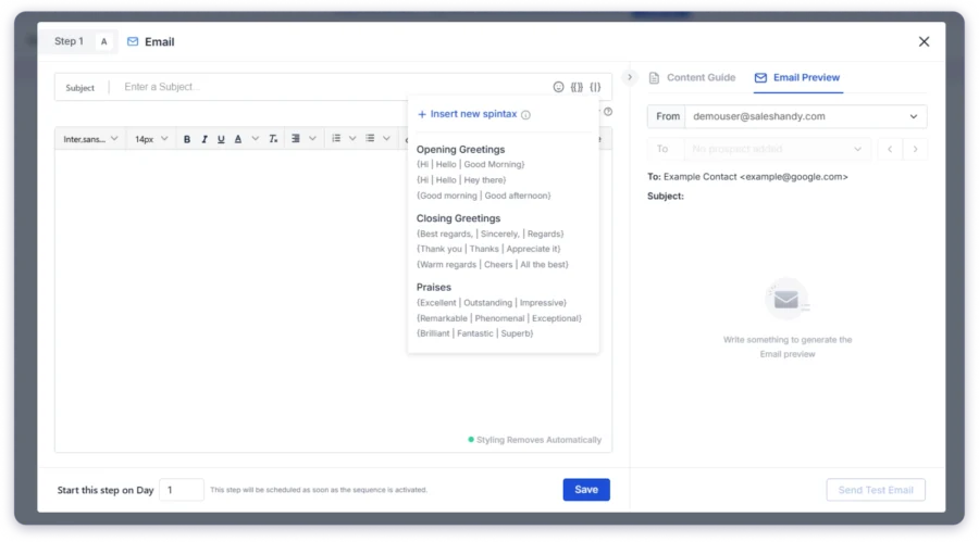 spintax options saleshandy