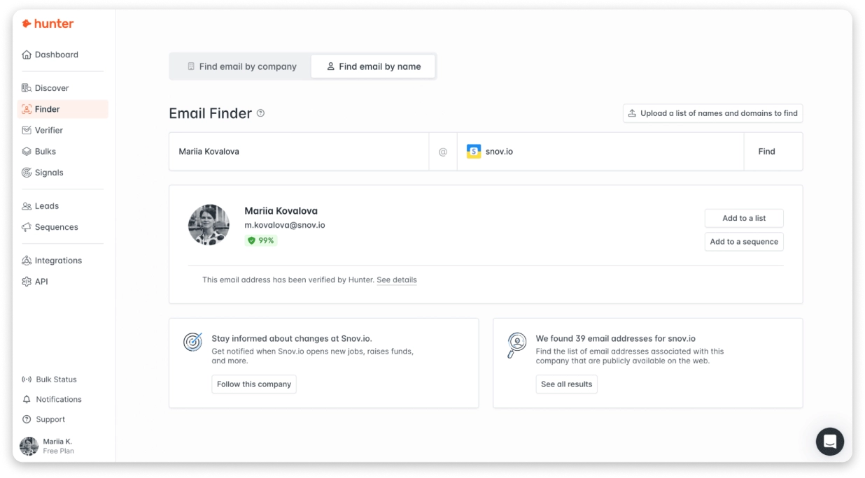 Hunter.io Email Finder 