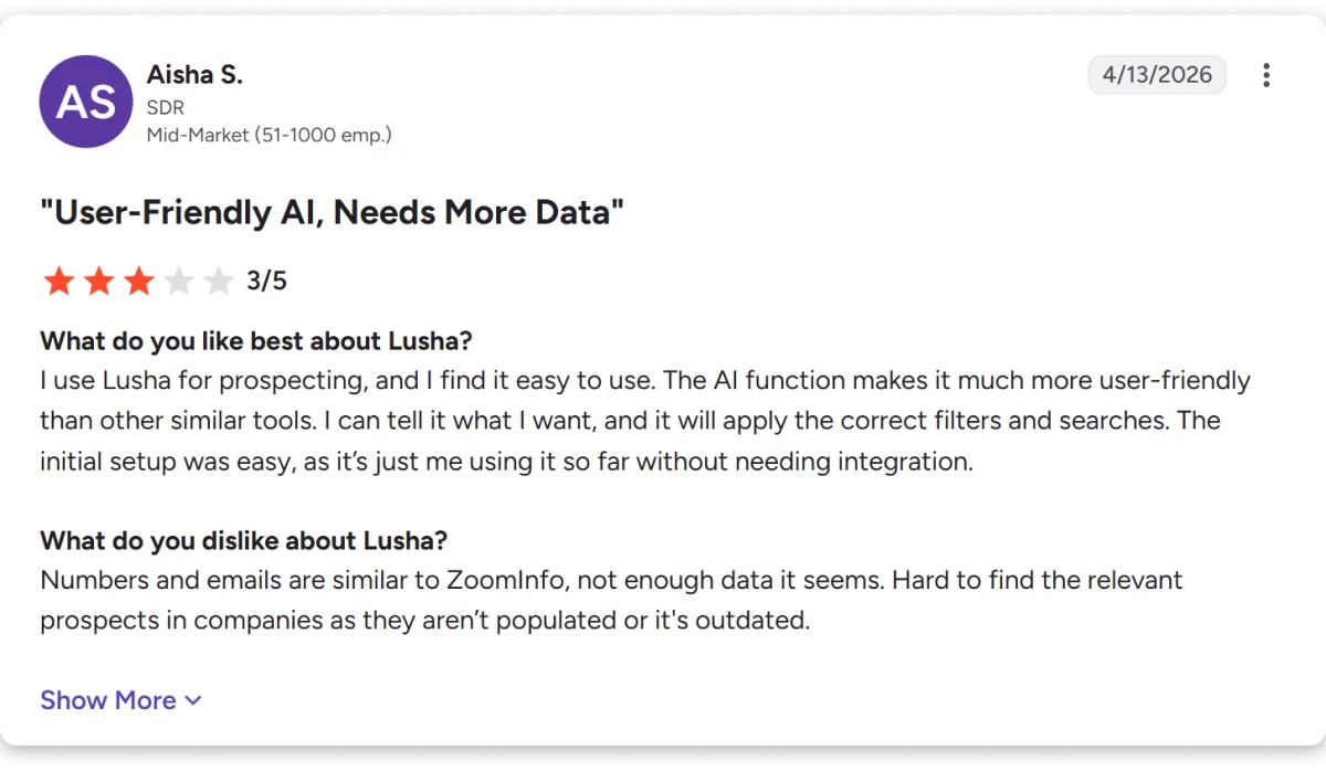 Number 2 reason why sales teams switch from Lusha