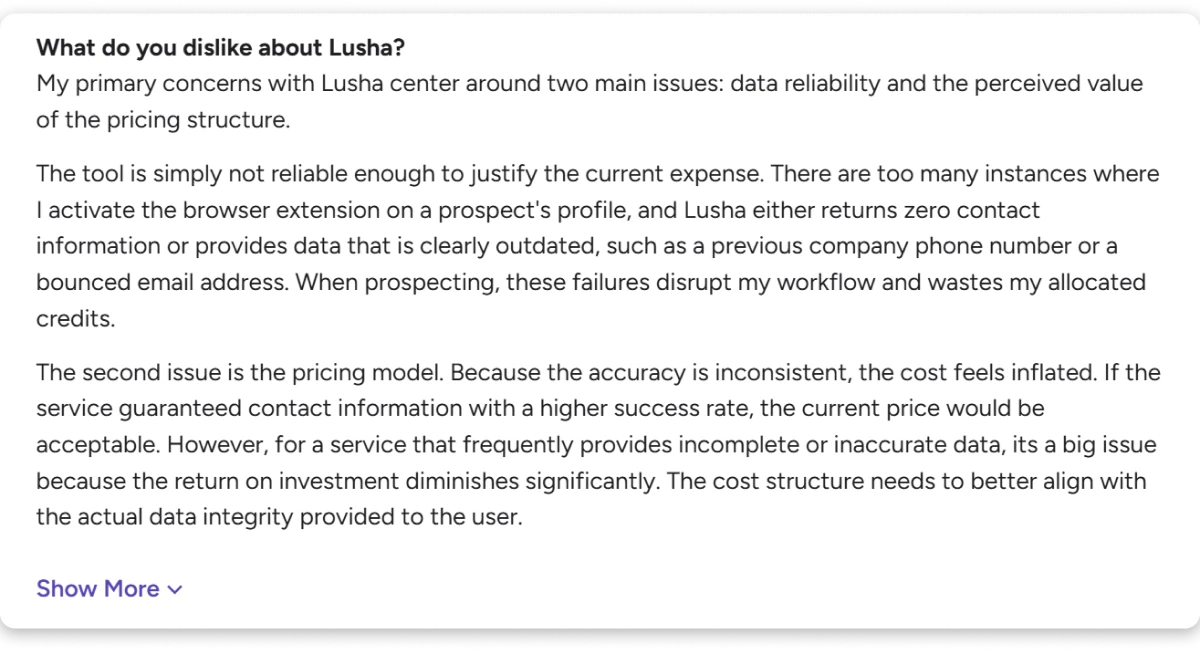 Number 3 reason why sales teams switch from Lusha