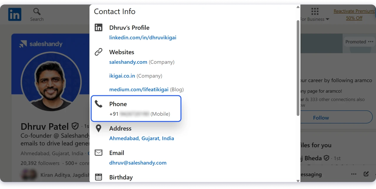 Find Phone Number From LinkedIn Profile