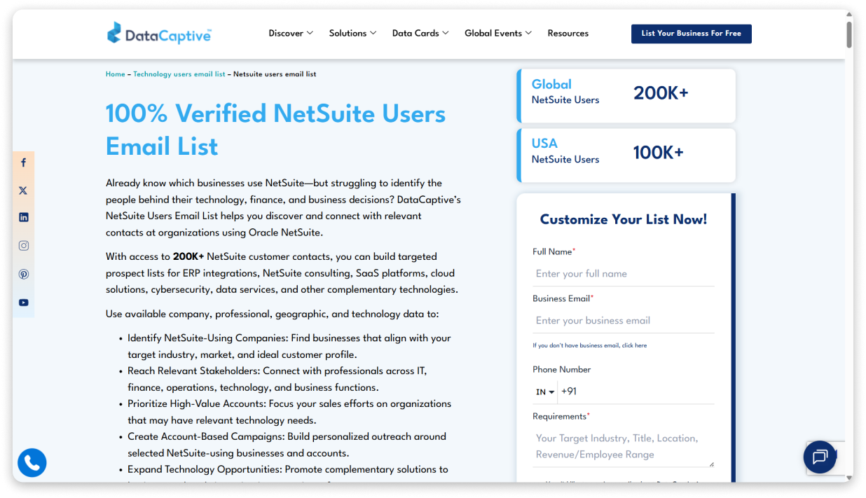 DataCaptive NetSuite Users Email List