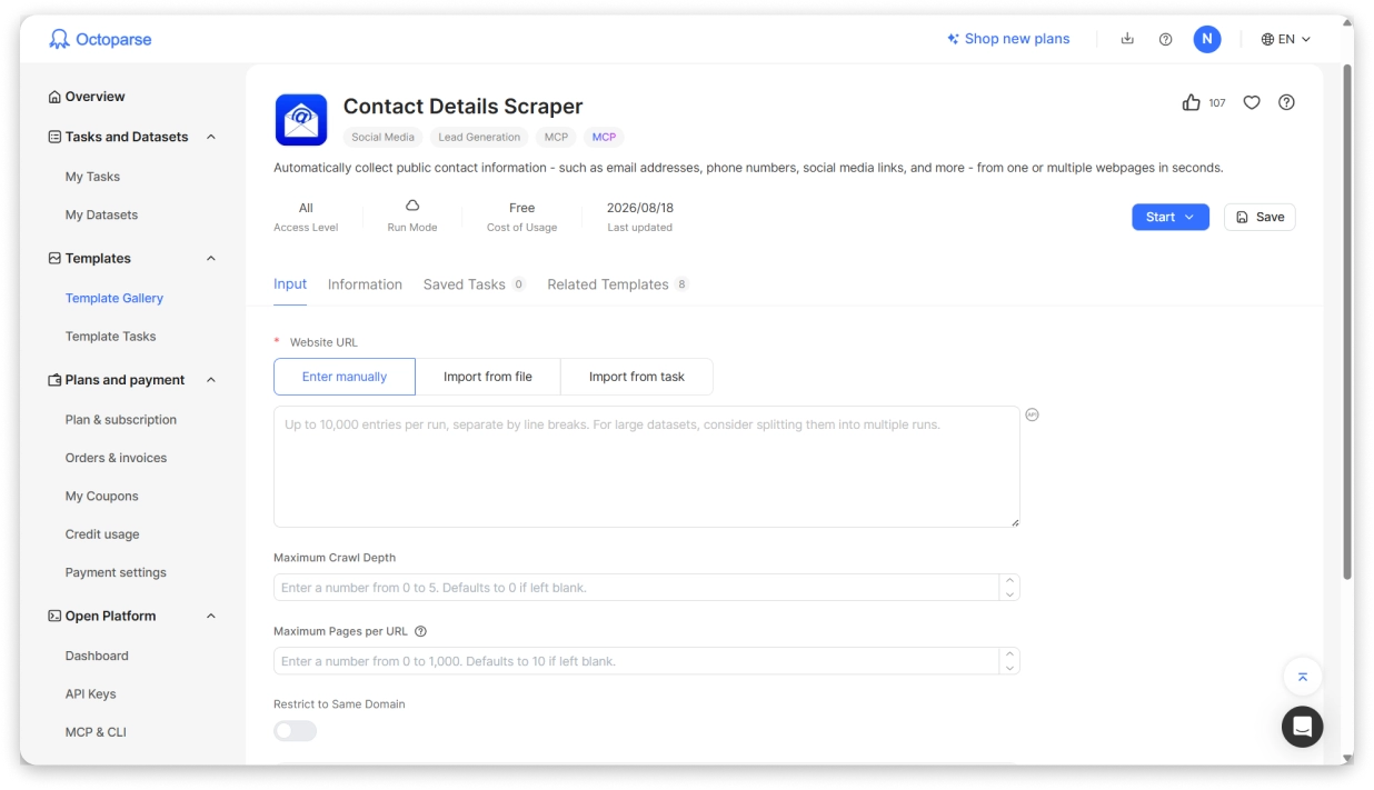 Octaparse - Contact Detail Scraper