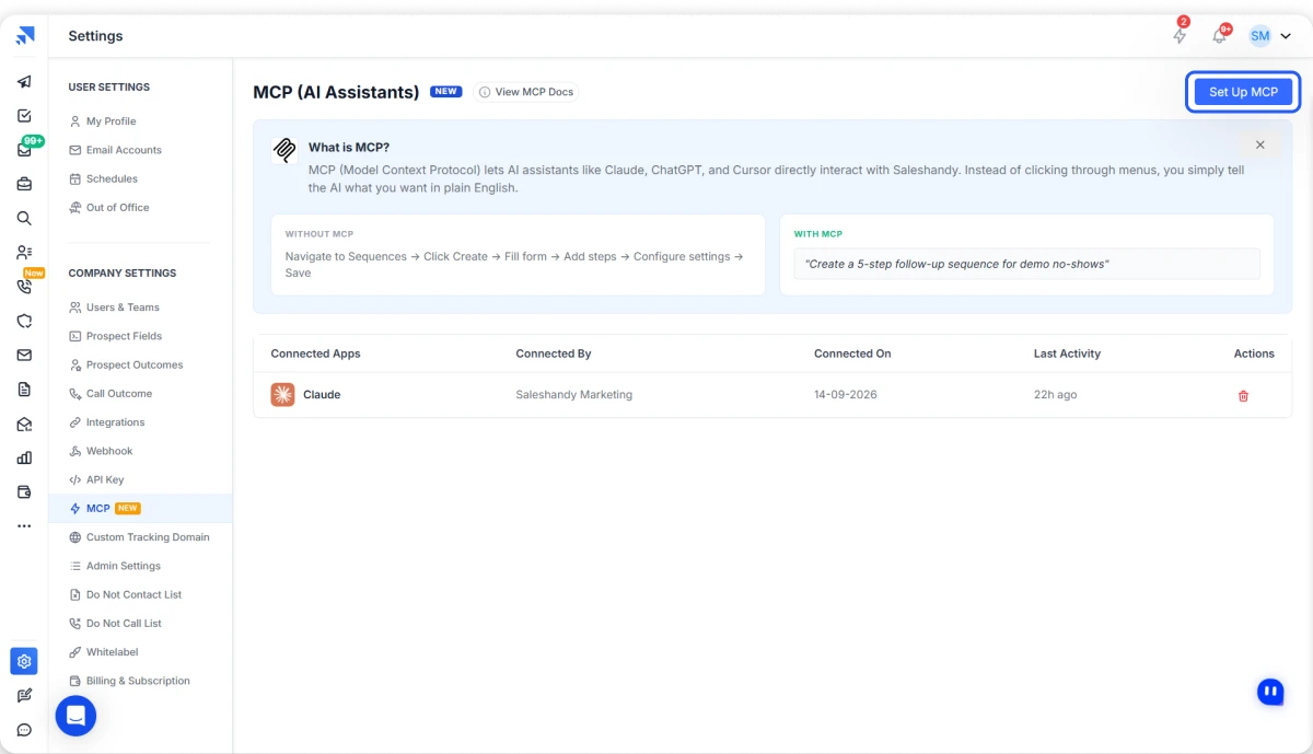 Set Up MCP in Saleshandy
