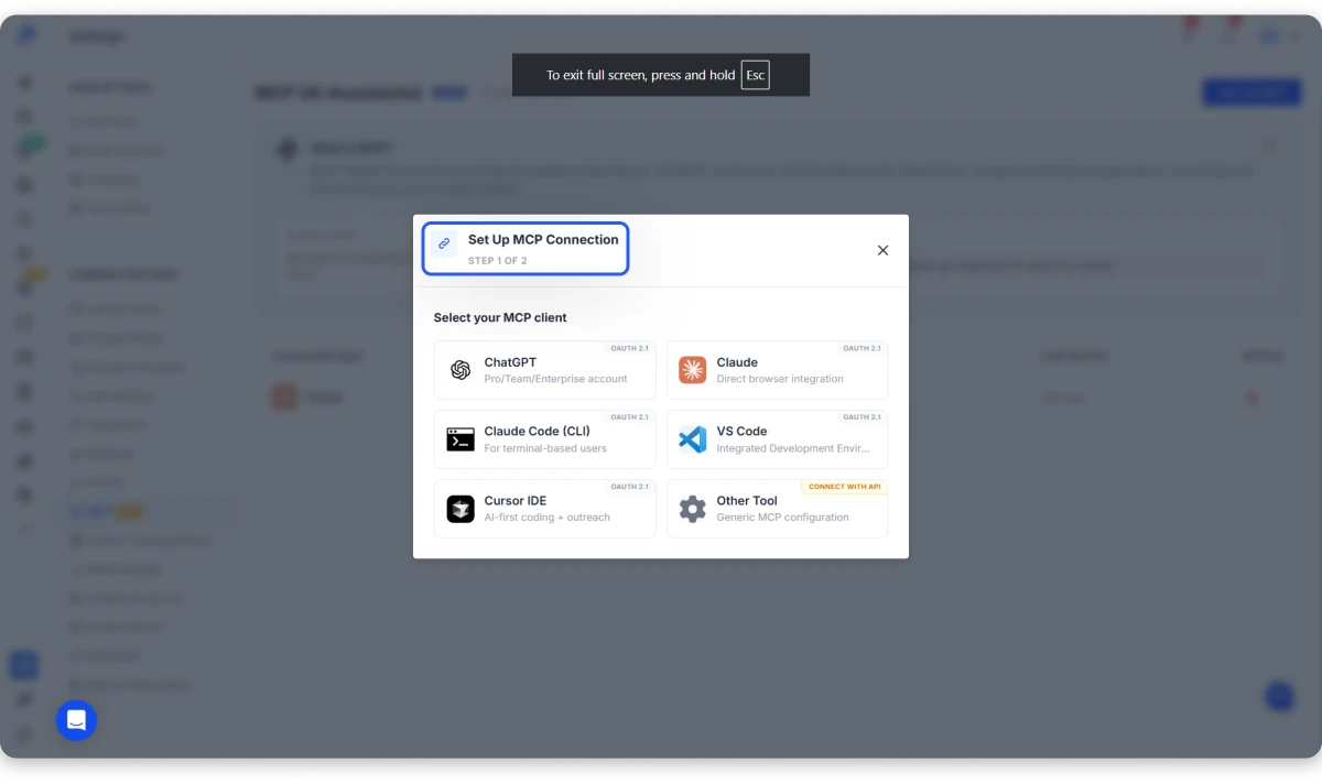 Set Up MCP Connection in Saleshandy 