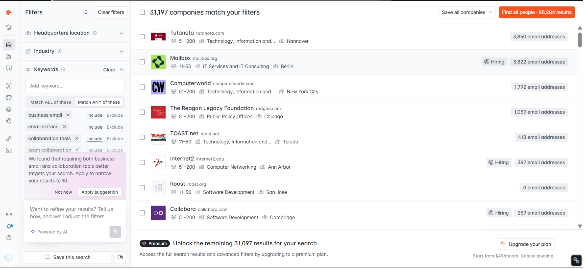Hunter.io AI Lead database