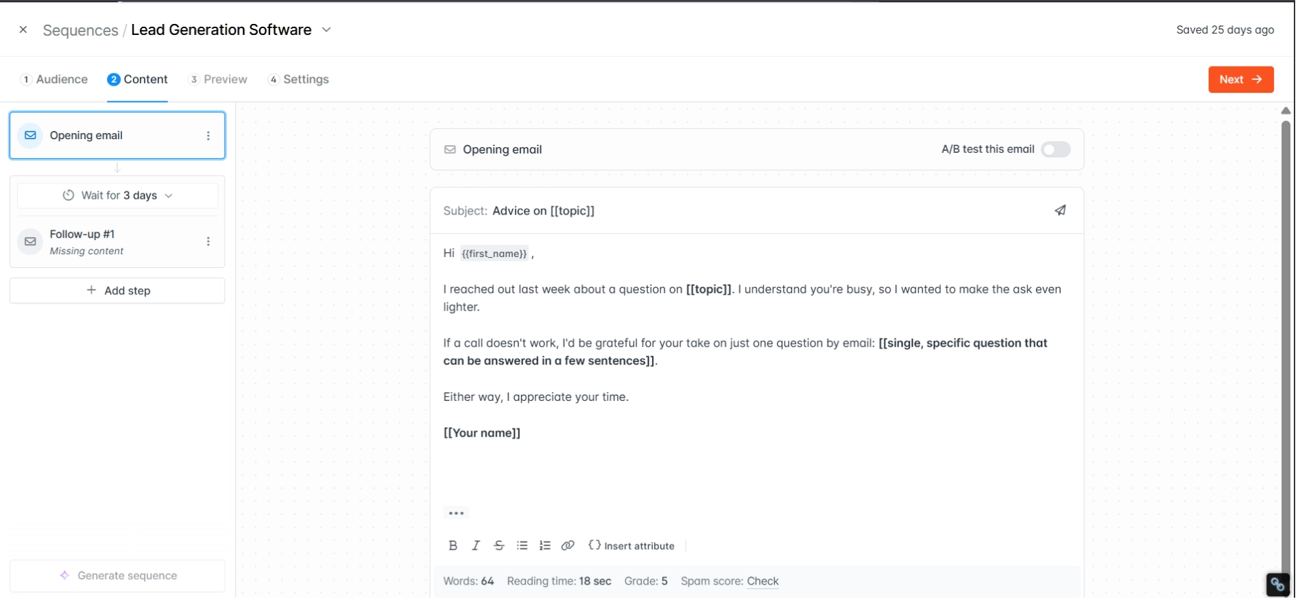 Hunter.io Email sequence