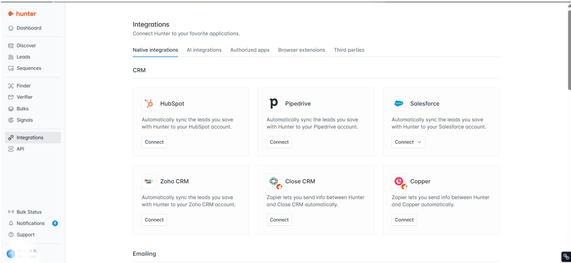 Hunter.io Integrations 