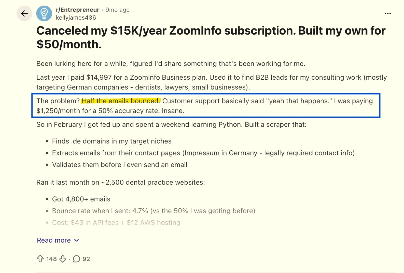 Reddit Thread on ZoomInfo's Heavy Pricing Yet Bad Data