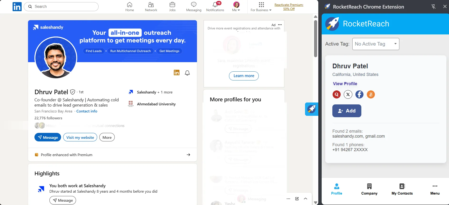 RocketReach Review of Chrome Extension