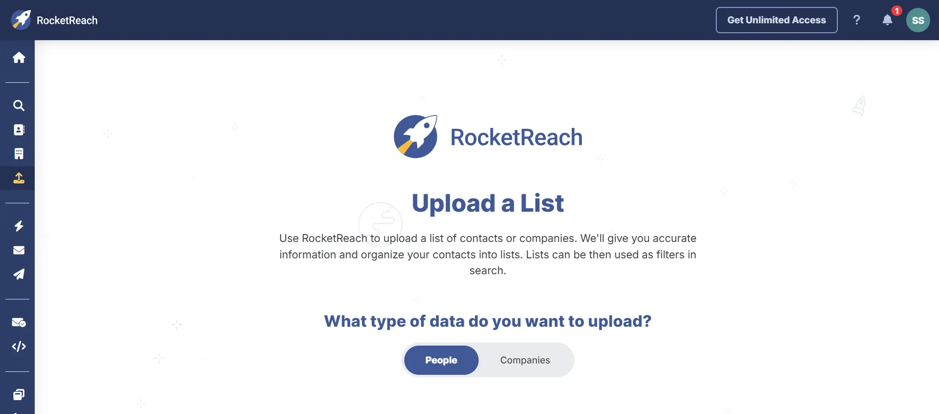Upload list from RocketReach