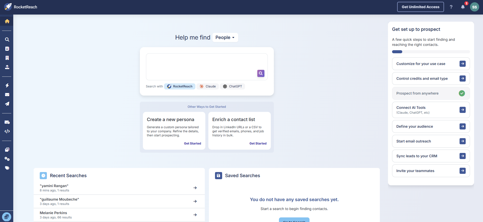 Rocketreach onboarding dashboard